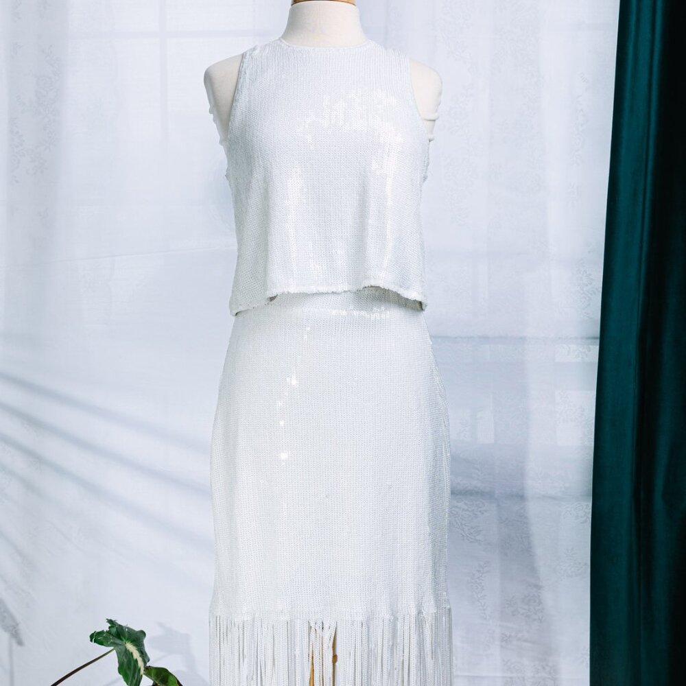 Rachel Zoe Top and Skirt White Sequin Set - Combo Set